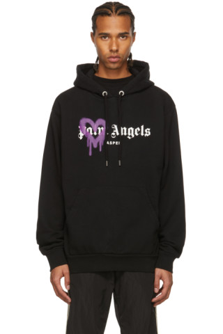 Palm Angels: Black Aspen Heart Sprayed Hoodie | SSENSE