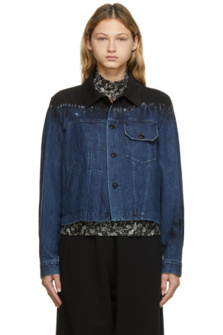 Blue Discharge Tie Dye Denim Jacket by Y's on Sale