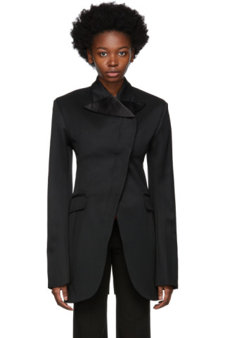 Black Tobago Tuxedo Wrap Jacket by Maximilian Davis on Sale