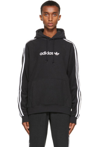 adidas Originals: Black Comfort 3-Stripes Hoodie | SSENSE