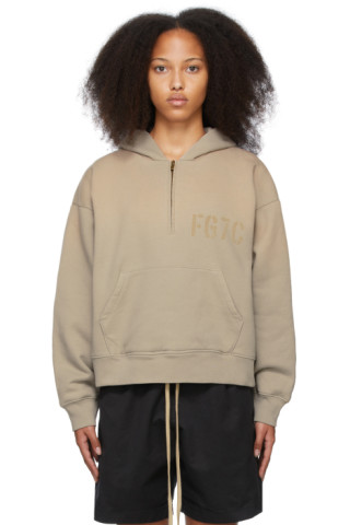 Fear of God: Beige Half-Zip Hoodie | SSENSE