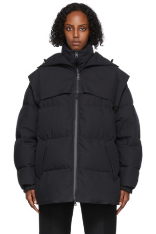 Bottega Veneta: Black Down Frosted Poplin Puffer Jacket | SSENSE