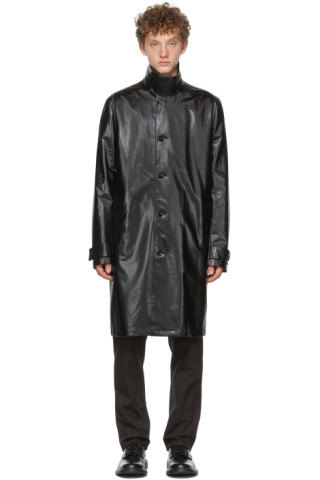 Bottega Veneta: Black Coated Canvas Trench Coat | SSENSE