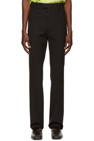 Bottega Veneta: Brown Tech Wool Trousers | SSENSE Canada