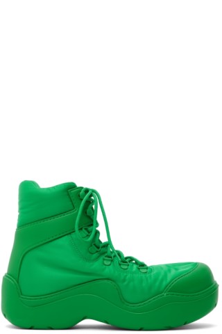 Bottega Veneta: Green Puddle Bomber Lace-Up Boots | SSENSE