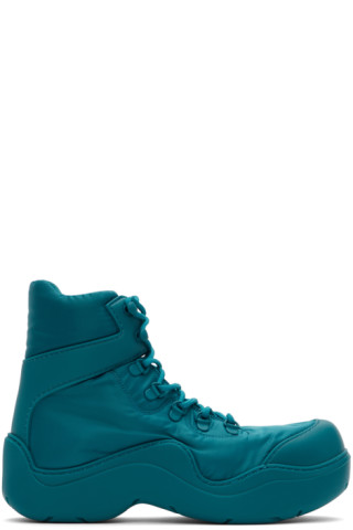 Bottega Veneta: Blue Puddle Bomber Lace-Up Boots | SSENSE display picture 1