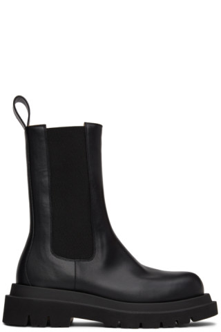 Bottega Veneta: Black Shearling Lug Chelsea Boots | SSENSE