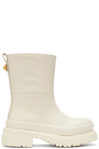 Valentino Garavani: Off-White Roman Stud Ankle Boots | SSENSE