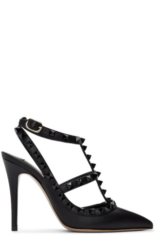 Valentino Garavani: Black Rockstud Cage Heels | SSENSE