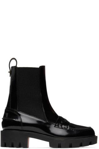 Christian Louboutin: ブラック Montezu Lug アンクル ブーツ | SSENSE Christian Louboutin: ブラック Montezu Lug アンクル ブーツ | SSENSE