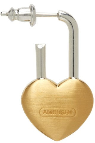 AMBUSH: Gold Single Small Heart Padlock Earring | SSENSE UK