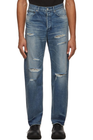 AMBUSH: Blue Damaged Denim Jeans | SSENSE