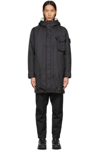 Stone Island: Black Modified Panama Down Jacket | SSENSE