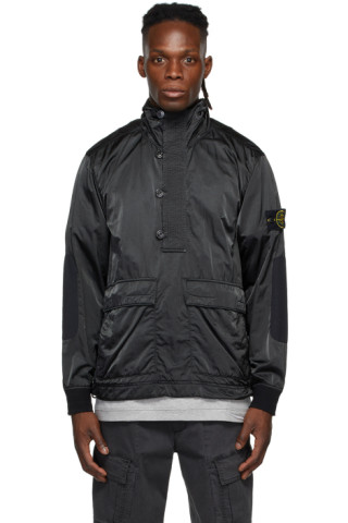 Stone Island: Black Hooded Smock Jacket 