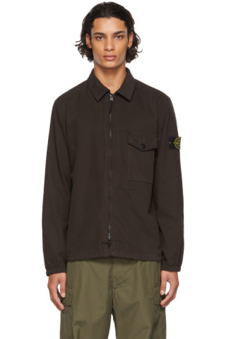 Stone Island: Brown Cotton Textured Brushed Recycled Overshirt Jacket ...