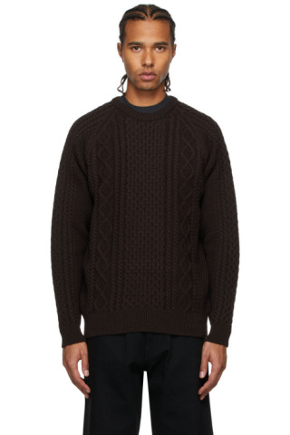 Noah: Brown Wool Fisherman Sweater | SSENSE Canada