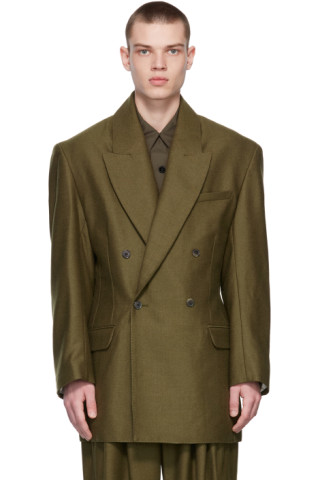 Hed Mayner: Khaki Double-Breasted Wool Blazer | SSENSE