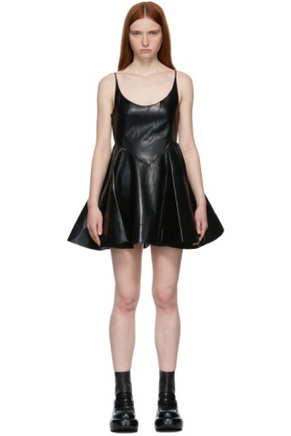 Black Faux Leather Short Dress by Shushu/Tong on Sale