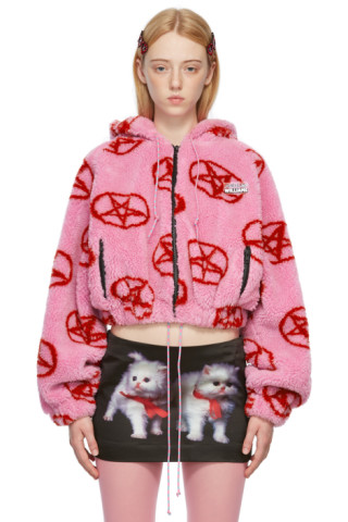 Ashley Williams: SSENSE Exclusive Pink Faux-Fur Pentagram Hoodie | SSENSE