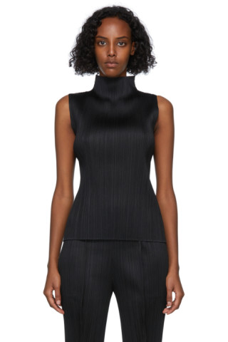 Pleats Please Issey Miyake: Black Basics Sleeveless Turtleneck | SSENSE