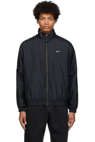 Black Solo Swoosh Bomber Jacket by Nike on Sale