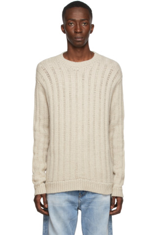 The Elder Statesman: Beige Solid Drop Sweater | SSENSE