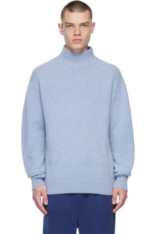 Blue Cashmere Heavy Turtleneck by The Elder Statesman on Sale