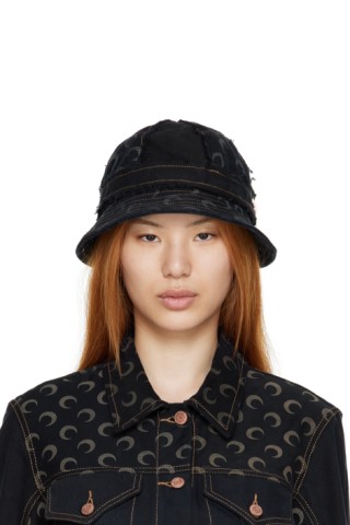 Black Denim Moon Bell Bucket Hat by Marine Serre on Sale