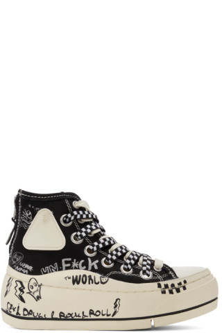 Black Graffiti Double Grommet Kurt Sneakers by R13 on Sale