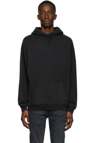 R13: Black Gathered Hood Hoodie | SSENSE Canada