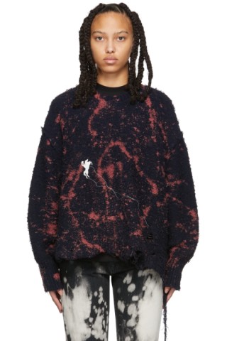Navy Knit Bleached Sweater by Doublet on Sale