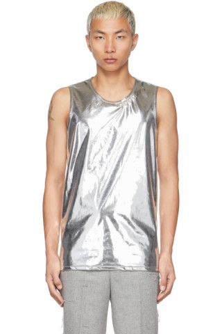 silver metallic sleeveless top