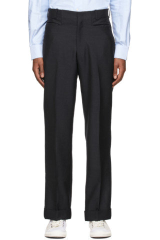 Navy Mohair Tailored Trousers by Factor's on Sale