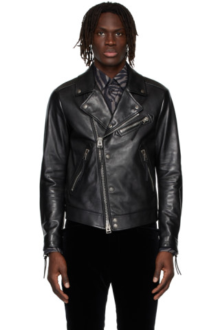 TOM FORD: Black Asymmetric Biker Leather Jacket | SSENSE