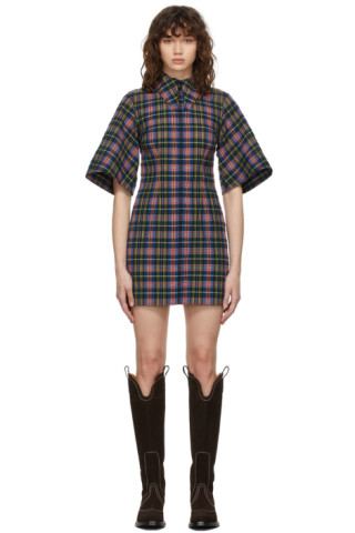 GANNI: Multicolor Check Mini Dress | SSENSE