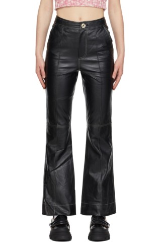 ASOS DESIGN bootcut trousers in leather look with cut out sides in black   BLACK  ASOS