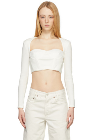 Rokh - White Bustiere Corset Long Sleeve T-Shirt