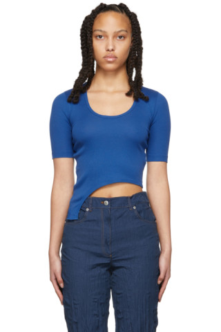 Helmut Lang: Blue Base Cutout T-Shirt | SSENSE