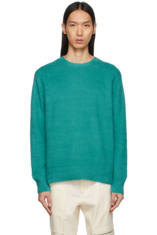 Helmut Lang: Green Brushed Crewneck Sweater | SSENSE