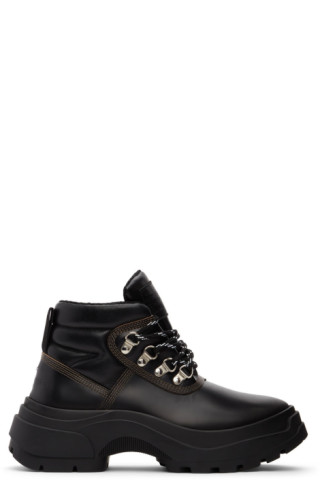 Maison Margiela: Black Leather Lace-Up Boots | SSENSE Canada