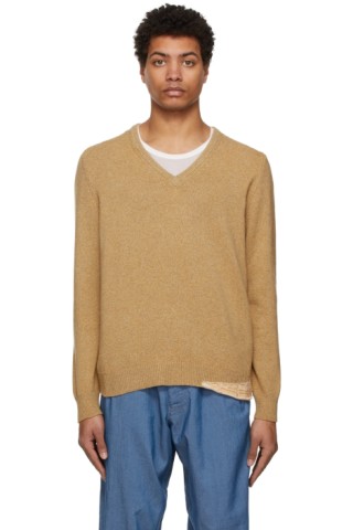 Maison Margiela - Beige Double Layer V-Neck Sweater