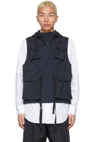 Navy Canvas Field Vest by Engineered Garments on Sale