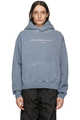 Blue Cotton Hoodie by Alexander Wang on Sale