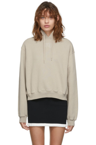 alexanderwang.t: Taupe Structured Puff Logo Hoodie | SSENSE Canada