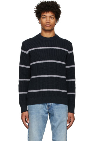 Navy Cashmere Striped Knit Sweater by Theory on Sale