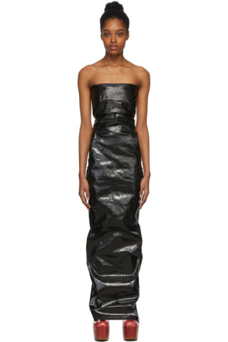 Black Bustier Gown Dress by Rick Owens on Sale