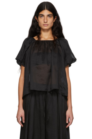 Missing You Already: Black Linen Balloon Sleeve Blouse | SSENSE