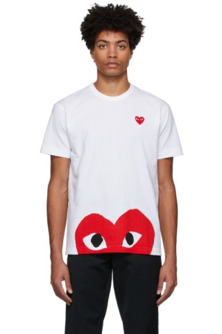 COMME des GARÇONS PLAY: White & Red Half Heart T-Shirt | SSENSE