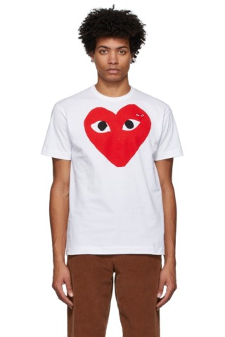 Comme des Garçons Play White & Red Half Heart T-Shirt