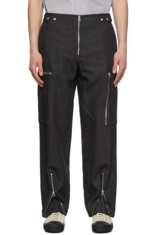 【関税込み】Jil Sander ネイビー リネン カーゴパンツ Navy Linen Cargo Pants by Jil Sander on Sale